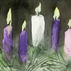 Advent Candles and Evergreen Wreath by Elizabeth Reich
