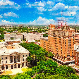 Aerial of downtown Laredo, Texas - digital painting by Nicko Prints
