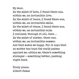 Albert Camus Quote - Invincible Summer 1 - Typewriter Print - Minimalist, Inspiring Literary Quote by Studio Grafiikka