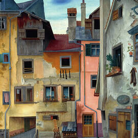 Alte Hauser in Lindau - Old houses in Lindau - Streetscape by Rudolf Wacker by Rudolf Wacker