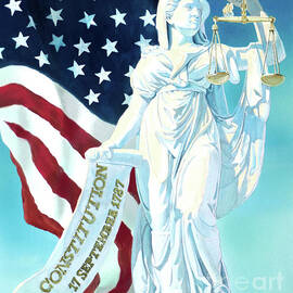 America - Genius of America - Justice Holding Scale And Scrolls by Tom Lydon