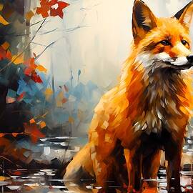 An Abstract Expressionist interpretation  curious journey of a fox through the woods No 3 by Andre Petrov