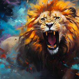 An abstract impressionist portrayal of fierce and majestic nature of a lion by Andre Petrov