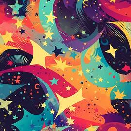 An abstract pattern of stars and galaxies in bright colours No 1 by Andre Petrov