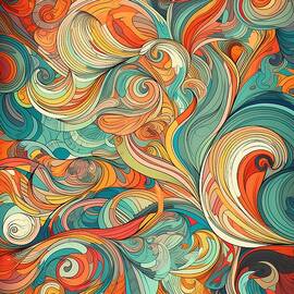 An abstract pattern of swirls and curves in bright colours by Andre Petrov