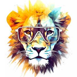 An abstract portrait of a lion with Mohawk hairstyle in vivid colours No 1 by Andre Petrov