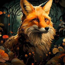 An Art Nouveau depiction of a curious fox exploring a mystical forest No 5 by Andre Petrov