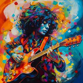 An image of a performing guitarist bursting with vibrant colors and dynamic shapes No 1 by Andre Petrov
