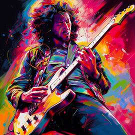 An image of a performing guitarist bursting with vibrant colors and dynamic shapes No 3 by Andre Petrov