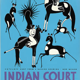 Antelope hunt - Navaho drawing - Vintage advertising poster for the Indian Court exhibit  by Louis Siegriest