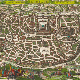 Antique Map of Jerusalem 1645 - Depiction of the Sacred City Based Upon Genesis 14 Vers 18 - colored by Claes Jansz Visscher