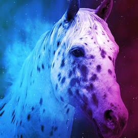Appaloosa horse close up portrait in blue and violet by Nicko Prints