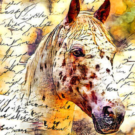 Appaloosa horse close up portrait with vintage handwriting by Nicko Prints
