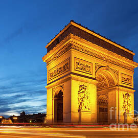 Arc de Triomphe at night, Place Charles de Gaulle, Champs Elysees, Paris, France by Neale And Judith Clark
