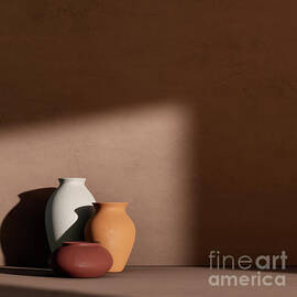 Architecture interior with clay pots on concrete wall  by Jelena Jovanovic