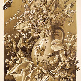 Art nouveau motifs and design elements by Anton Seder -  Sepia toned nostalgia still life, bouquet  by Anton Seder