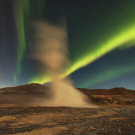Aurora Over Strokkur, Geysir, Iceland by Adrian Hendroff