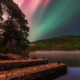 Aurora Over Upper Lake Pier, Glendalough by Adrian Hendroff