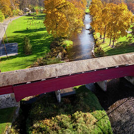 Autumn Aerial Wehrs Covered Bridge Jordan Creek by Jason Fink