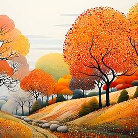Autumn in New England in Pointillism Style No 1 by Andre Petrov