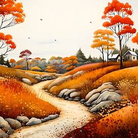 Autumn in New England in Pointillism Style No 3 by Andre Petrov