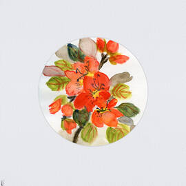 Autumn Orange Azalea on Light Gray Watercolor Paper by Elizabeth Reich