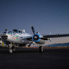 B-25 Mitchell Bomber at Dusk - Historic Warbird on the Ramp by Dave Koch - Aircraft Photography