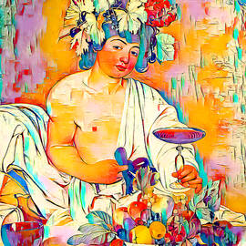 Bacchus by Caravaggio - colorful palette knife oil texture by Nicko Prints