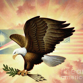 Bald Eagle With American And Marshallese Flags by Howard Koslow