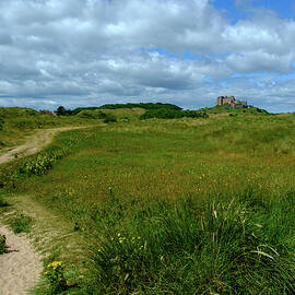 Bamburgh Castle glimpsed in the distance from the dunes by Seeables Visual Arts