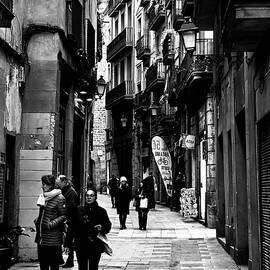 Barcelona El Born Street Scene - Black and White Candid Photography - Urban Life Fine Art Print by Travel Essayist