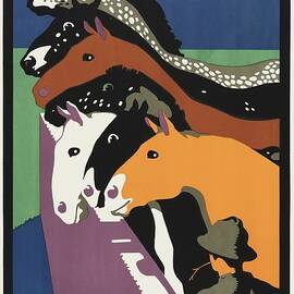 Barnet by Tram - Colorful Horses - Vintage advertising poster for the London Underground by Charles Paine