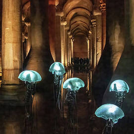 Basillica Cistern Blue Glowing Jellyfish by Rebecca Herranen