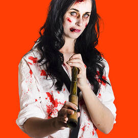 Battered business girl preparing for the worst  by Jorgo Photography