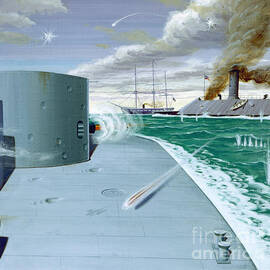 Battle Of Monitor And Merrimac by Ed Vebell