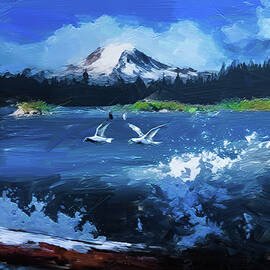 Beach Mountain Digital Oil Painting by Nature Oil Painting