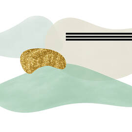 Beach Tone Abstract with Gold and Black Features by Alison Frank