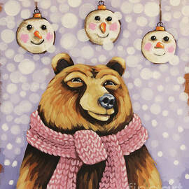 Bear with Snowman Baubles by Lucia Stewart