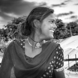 Beautiful Young Indian Smile - street girl portrait black and white by Stefano Senise