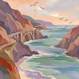 Big Sur, California Coastal Cliffside Roadway by Nature Oil Painting