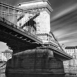 Black and White Close-up of Chain Bridge over the river Danube in Budapest by Stefano Senise