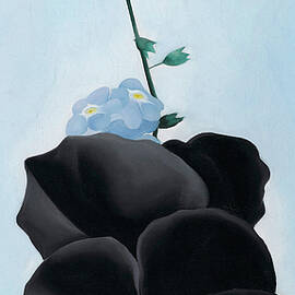 Black pansy with forget-me-nots - Modernist flower painting by Georgia O'Keeffe by Georgia O'Keeffe