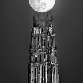 Blue Moon Over The Riverside Church NYC BW by Susan Candelario