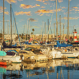 Boats at the Marina with Lighthouse by Alison Frank