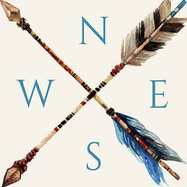 Boho Feathered Arrow Compass - Blue by Ink Well