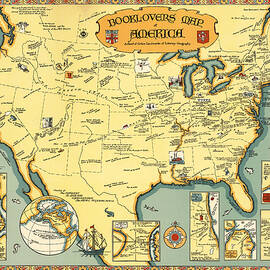 Booklovers Map of America - A pictorial map of locations of principal works of American literature by Moira Risen Prints