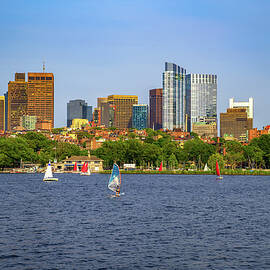 Boston Downtown Skyline with Sailboats on the Charles River by Miroslav Liska