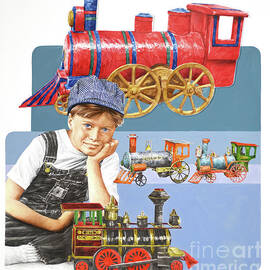 Boy With Old-Fashioned Locomotive Toys by Chris Calle