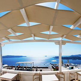 Breakfast with a view Fira Santorini Greece by Tommy Farnsworth
