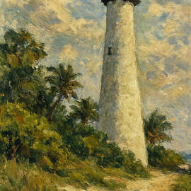 Cape Florida Lighthouse Among Palm Trees #2 by Antonios Valamontes